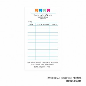 Cartão para marcação de retorno modelo Dentista - 9x5 cm - Papel 180gr - Pacote com 100 unidades - Cod: 0003