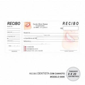 Recibo modelo Dentista - Colorido em papel offset 90gr - Cód: 0006
