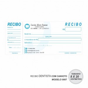 Recibo modelo Dentista - Colorido em papel offset 90gr - Cód: 0007