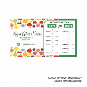 Cartão de Retorno Modelo Nutricionista - Colorido Frente - 9x5 cm - Pacote com 100 un - Papel 180gr - Cod: 0007