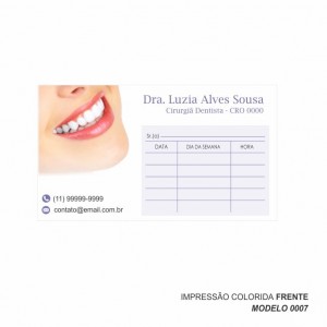 Cartão para marcação de retorno modelo Dentista - 9x5 cm - Papel 180gr - Pacote com 100 unidades - Cod: 0007