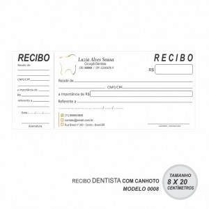 Recibo modelo Dentista - Colorido em papel offset 90gr - Cód: 0008