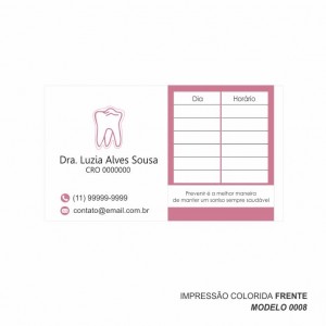 Cartão para marcação de retorno modelo Dentista - 9x5 cm - Papel 180gr - Pacote com 100 unidades - Cod: 0008