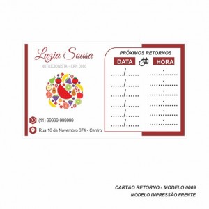 Cartão de Retorno Modelo Nutricionista - Colorido Frente - 9x5 cm - Pacote com 100 un - Papel 180gr - Cod: 0009