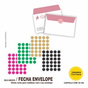  Adesivo selo FECHA ENVELOPE em Vinil Adesivo - tamanho 1,3x1,3cm - Formado Bolinha - Cartela com 30 unidades