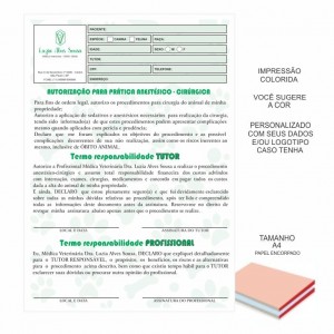 Termo Consentimento Veterinário Autorização ANESTÉSICO-CIRÚRGICA A4 90gr 