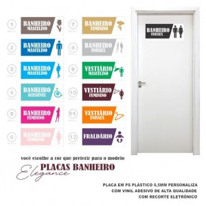 Placa parede ou porta Banheiro 13X30 centímetros - PS Plástico Branco Adesivado - (1) uma cor 