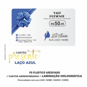 Cartão Presente - Ps plástico adesivado laminação holográfica - Pacote com 10 unidades
