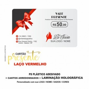 Cartão Presente - Ps plástico adesivado laminação holográfica - Pacote com 10 unidades