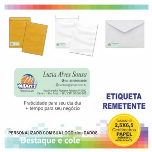 Etiqueta REMETENTE personalizada e colorida em papel autocolante - Tamanho 2,5x 6,5 cm