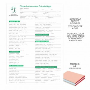 Ficha Anamnese Quirodatilogia A4 - Colorido frente e verso em papel offset 90gr 