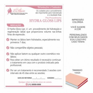Bloco Cuidados Pós Hydra Gloss Lips - Colorido em papel offset 90gr - 14x20 cm