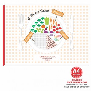 Bloco Prato Ideal Nutricionista - Colorido em papel offset 90gr - Tamanho A4