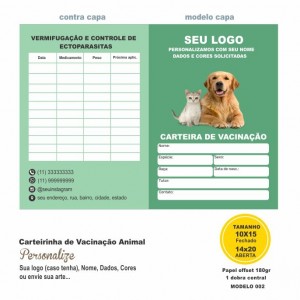 Carteirinha de vacinação animal modelo Veterinário - Colorida - TM 10X15 cm - papel offset 180gr - Cod: 002