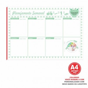 Bloco Planejamento semanal Nutricionista - Colorido em papel offset 90gr - Tamanho A4