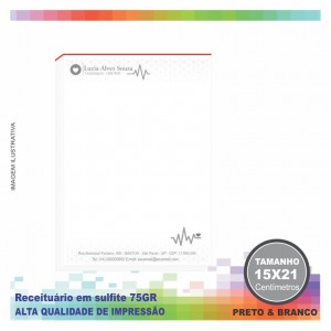 Receituário Personalizado - Preto e Branco em papel offset 75gr - TM:( A5) 15X21 - blocos com 50 fls
