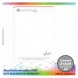 Receituário Personalizado - Preto e Branco em papel offset 75gr - TM:( A4) 21x29 - blocos com 50 fls