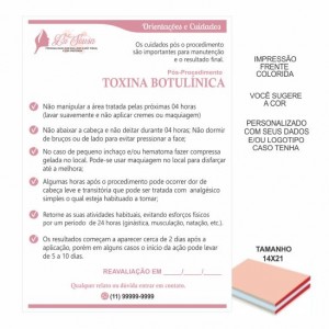 Bloco Cuidados Pós Toxina Botulínica - Colorido em papel offset 90gr - 14x21 cm